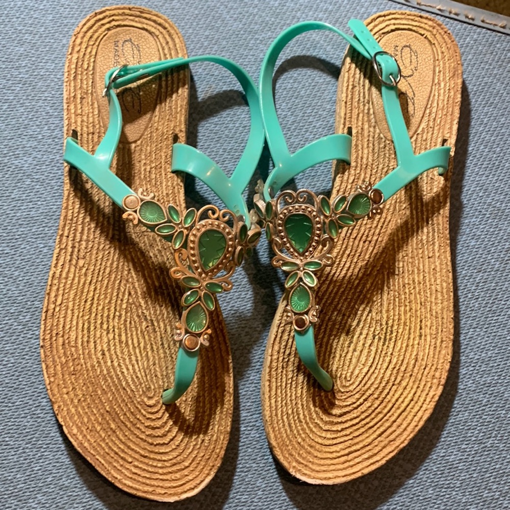 Eve Size 11 Turquoise Strappy Thong Sandals